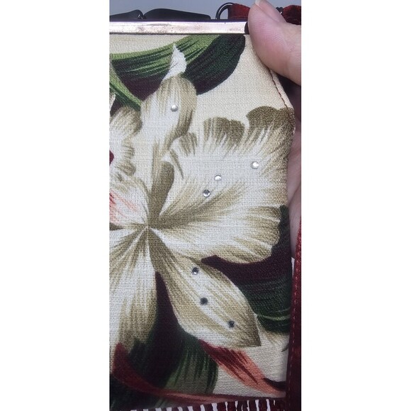 Hawaiian Floral Orchid Multicolor 8.5x5" Beaded Purse Crossbody Shoulder Bag - Picture 11 of 14